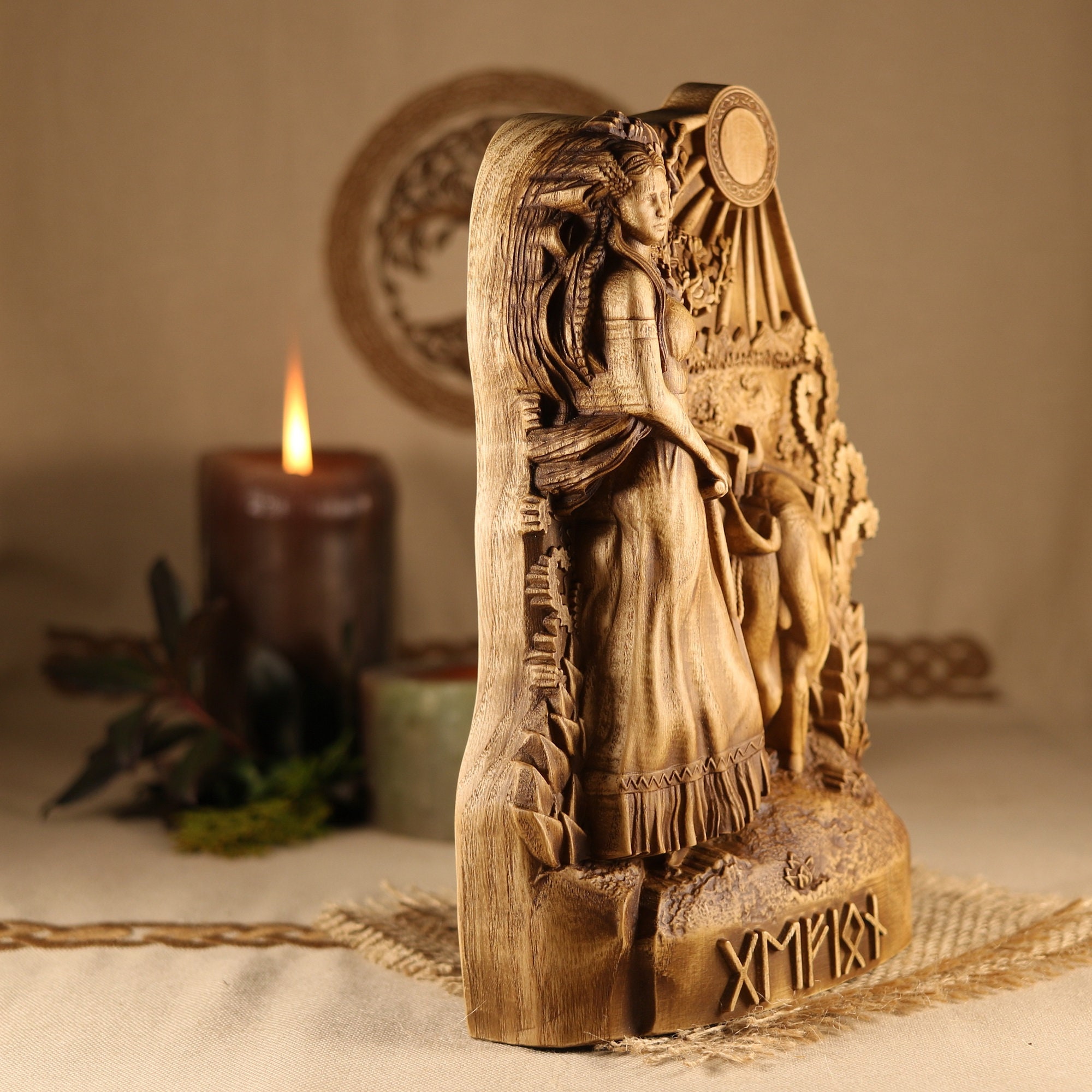 Gefjon Goddess Statue Altar Norse Pagan Wood Carving Etsy UK