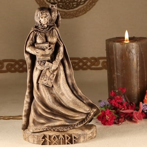 Snotra Goddess Statue: Handmade Norse Pagan Wood Carving
