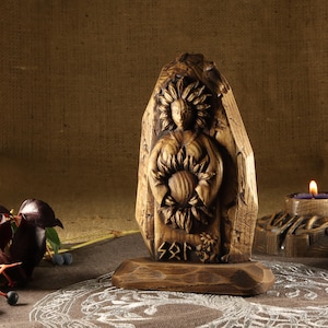 Goddess statue Sunna,Sol, Wood altar statue,  Norse pagan decor, Germanic mythology