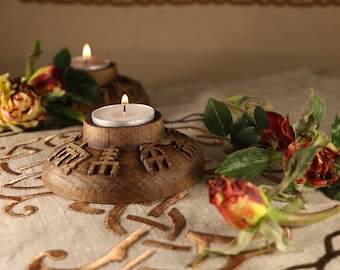 Viking decor, Wooden candle holder, Viking candle holder, Candle holder wood Norse altar Norse decor Norse pagan Celtic Candle holders Runes