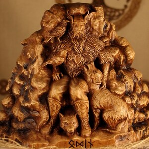 Odin Statue: Norse God Carving, Viking Decor Alta Sculptur Mythology Wood carving Heathen Wotan image 6