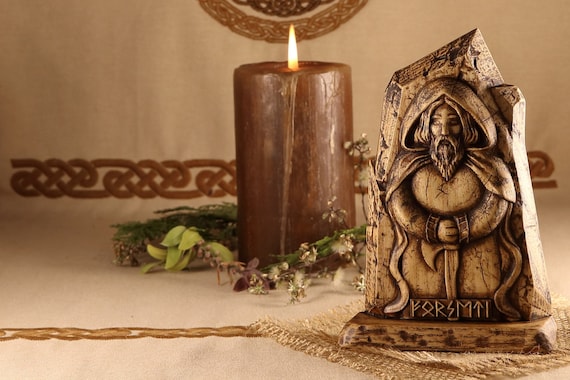 Norse altar Viking decor Asatru Hoenir Norse pagan Norse mythology Scandinavian Wood carving Odin Freyja Thor Wooden statue Norse gods