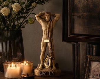 Apollo Statue: Griechische Gott Holzschnitzerei, Altar Dekor
