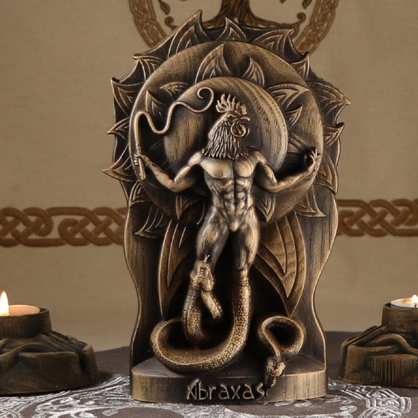 Abraxas, Goetia, Wooden statue, Goetic, Satanic, Wood sculpture Abrasax, Archon Demon statue Gnostic Santana Demon art Wood carving