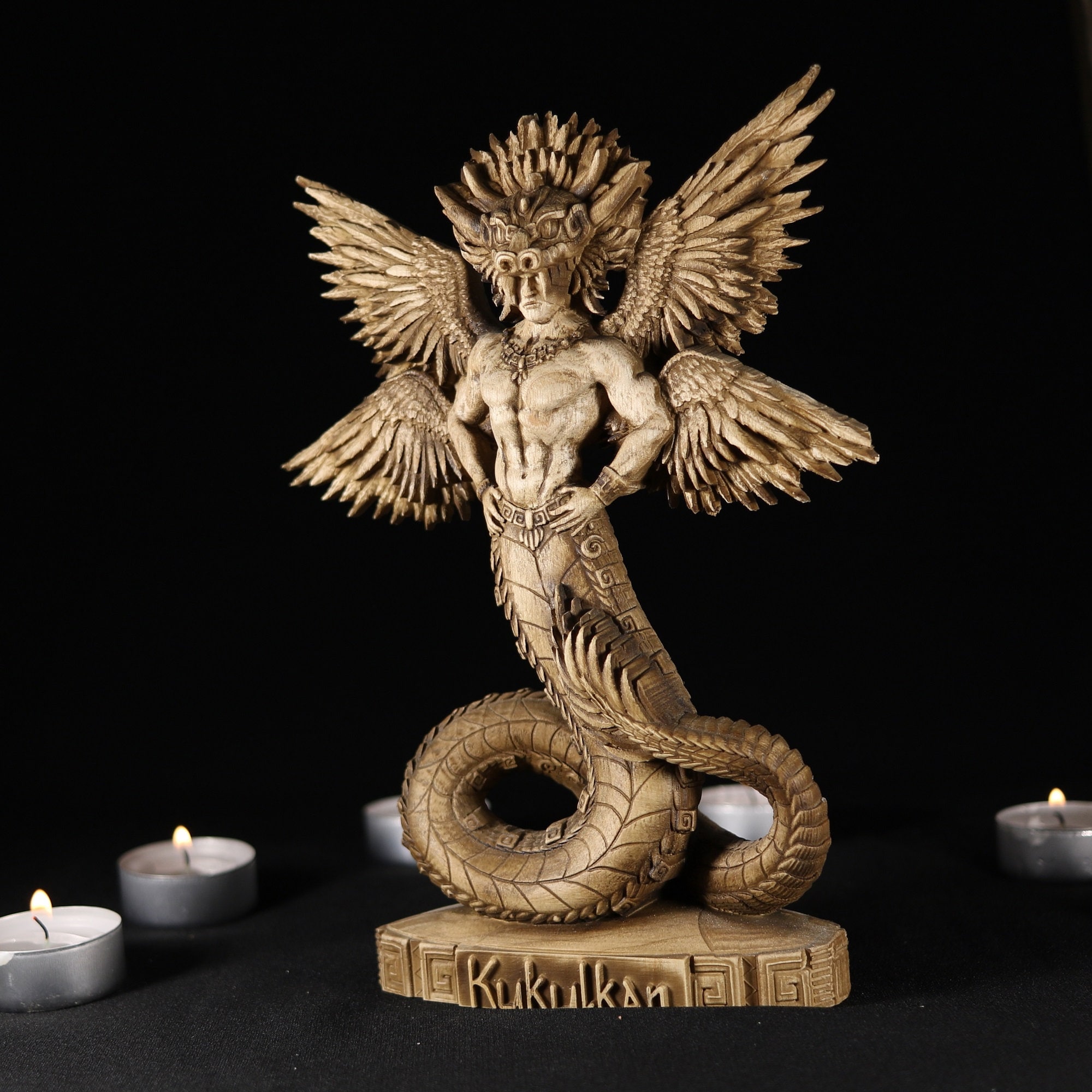 ククルカンの木彫り：マヤ・アステカの蛇の像 - Etsy 日本