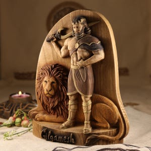 Hand Carved Gilgamesh Statue: Sumerian Decor, Mesopotamian Art