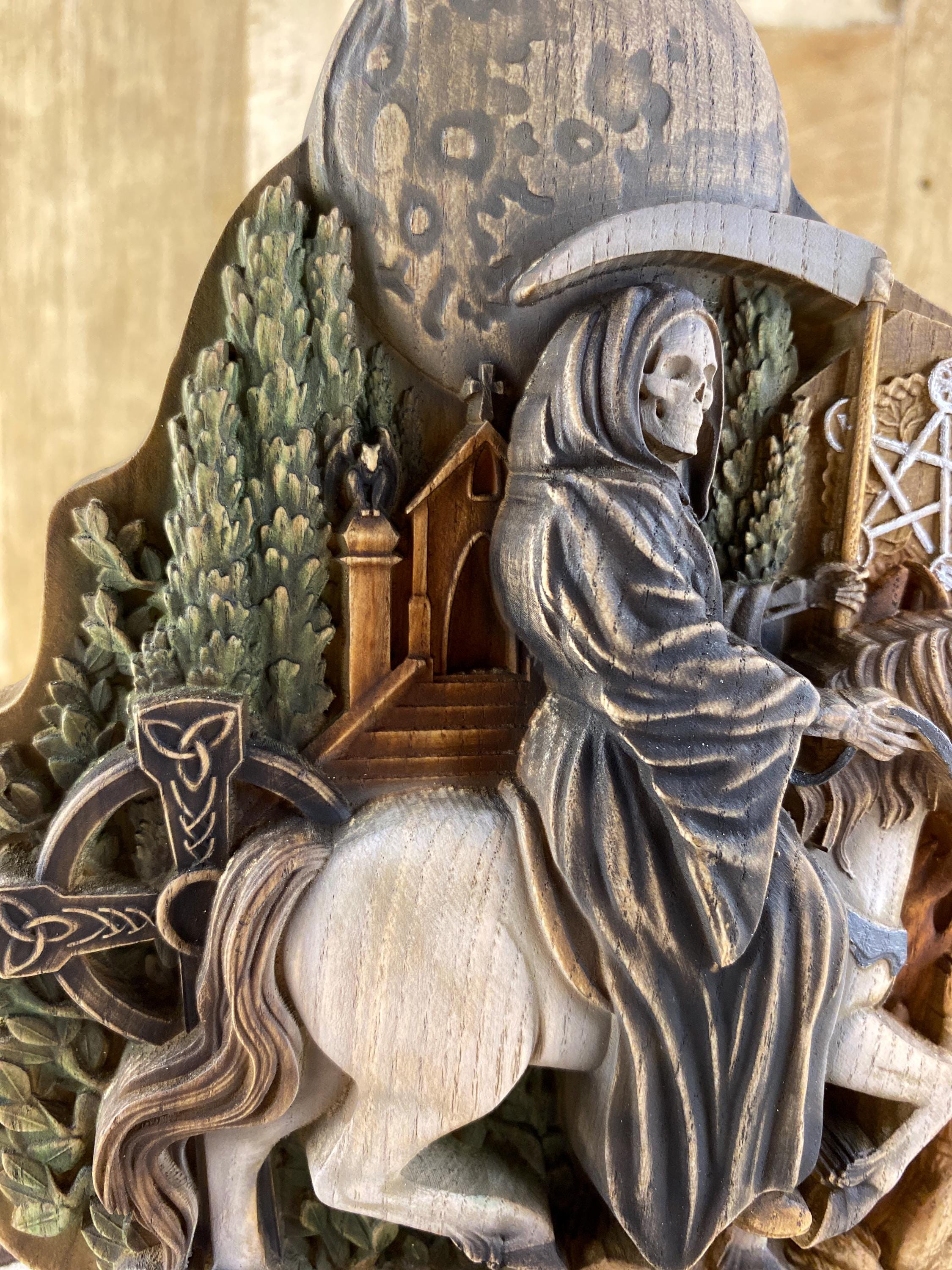 Woodcarved Grim Reaper Statue, Santa Muerte Altar Decor - Etsy