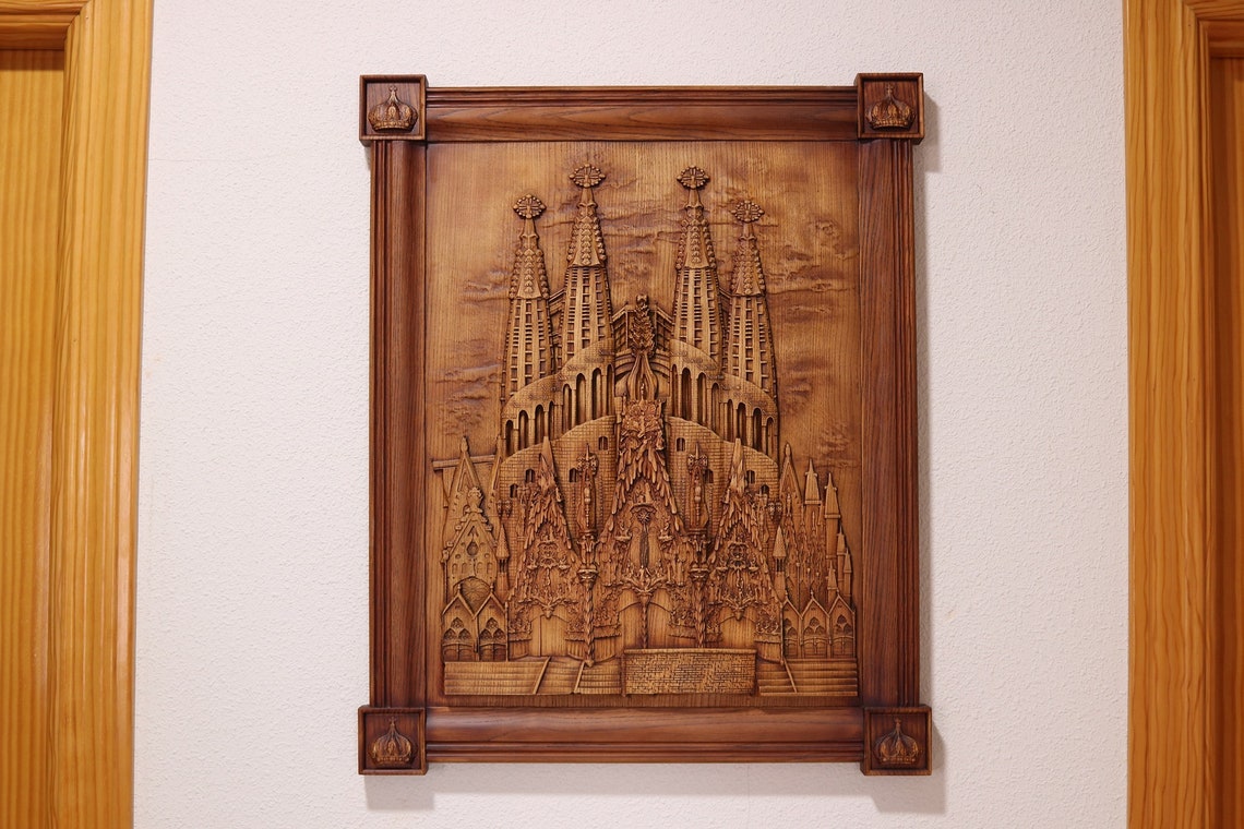 Barcelona Hand Carved Wood Panel Sagrada Familia Gaudi Wood - Etsy