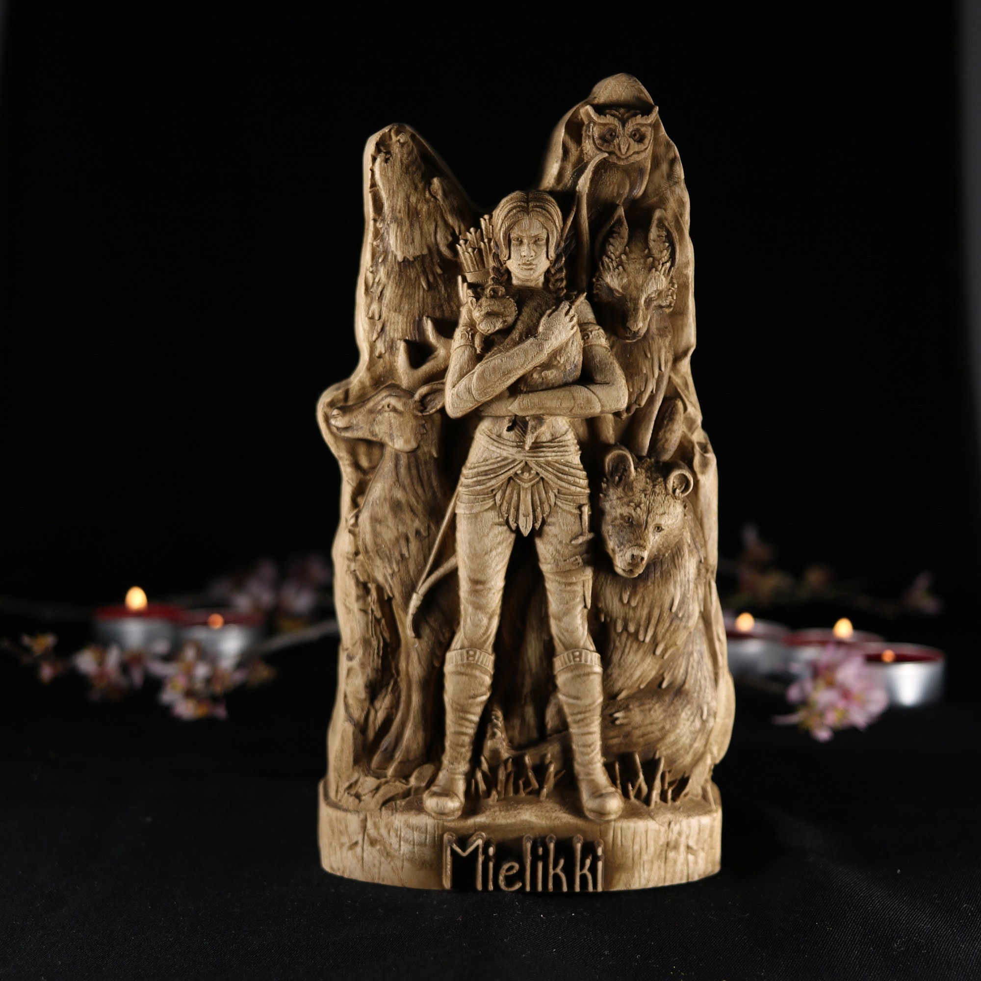 Handmade Mielikki Ash Wood Statue: Norse Pagan Goddess of the