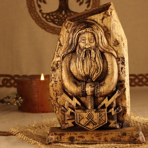 Thor statue, Norse pagan, Viking gods Wood sculpture