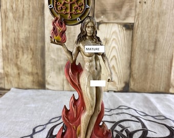 Wooden Flauros Statue with Sigil – Goetia Demon Altar Decor – Ars Goetia Spirit Sculpture