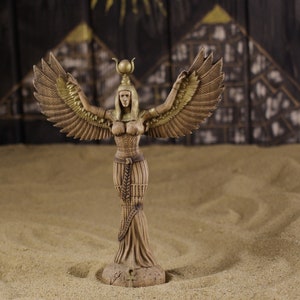 Isis Statue Wooden Egyptian Goddess Altar Decor Sculptures brown with gold