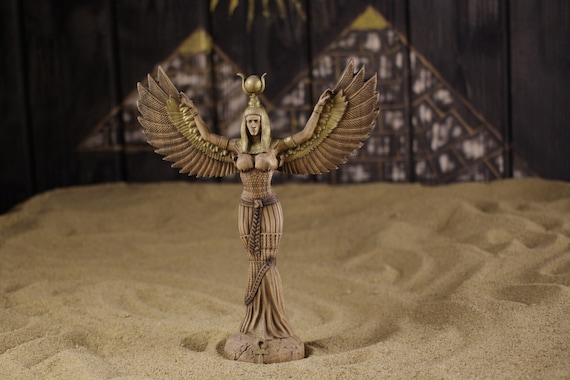 Isis Statue Wooden Egyptian Goddess Altar Decor Sculptures
