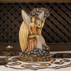 Hand Carved Iris Statue: Greek Goddess of the Rainbow