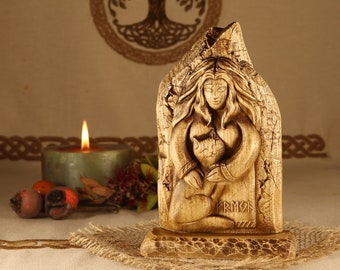 Freya Statue, nordisches Pagan Dekor, Göttin Statue Altar, Freyja Holz Skulptur Kunst