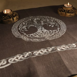Yggdrasil Linen Altar Cloth: Norse Pagan Viking Decor