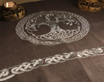 Yggdrasil Linen Altar Cloth: Norse Pagan Viking Decor