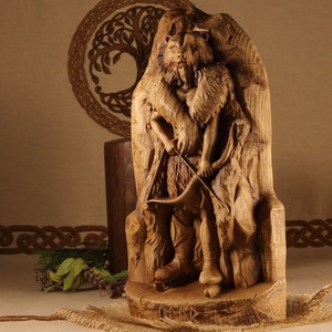 Ullr, Carved wood statue, God and goddess statue altar, Idol