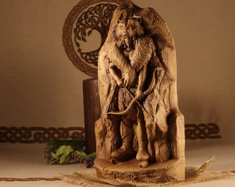 Ullr, Carved wood statue, God and goddess statue altar, Idol