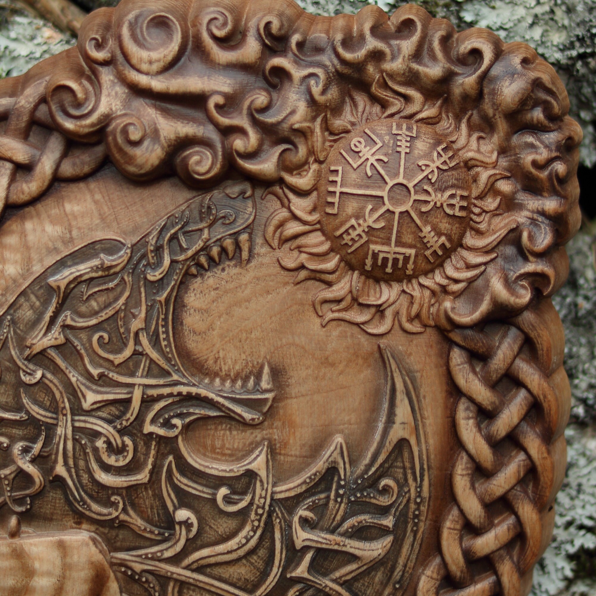 Wooden Viking shield Viking decor Wood carving wall art Wolf Etsy