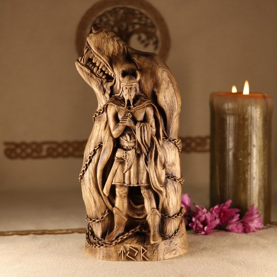 Tyr Statue God Viking Wolf Wood Statue Norse Pantheon Viking Pagan