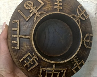 Viking Candle Holder: Carved Ash Wood Norse Decor