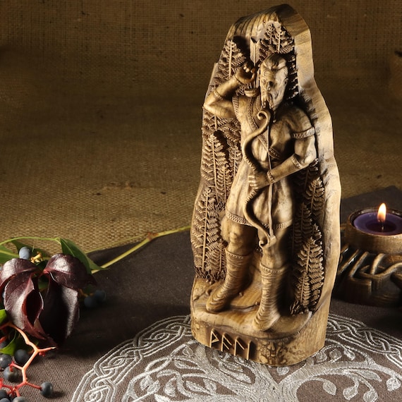 Vali god, Wooden statue Viking figurine  for  Scandinavian decor