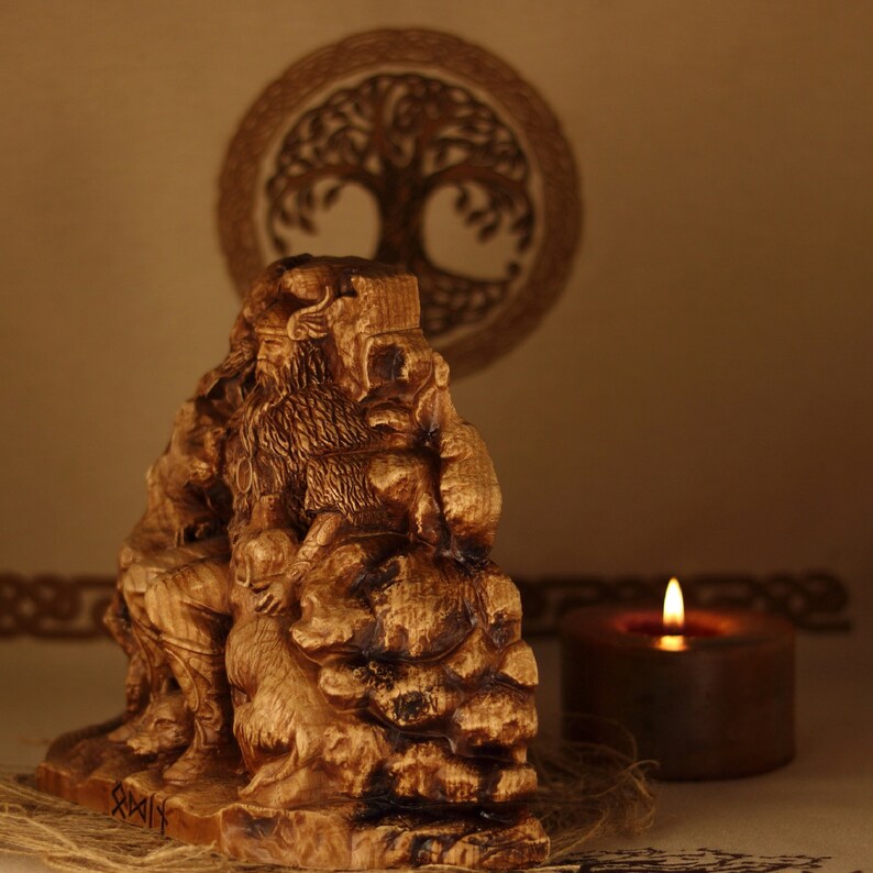 Odin Statue: Norse God Carving, Viking Decor Alta Sculptur Mythology Wood carving Heathen Wotan image 3