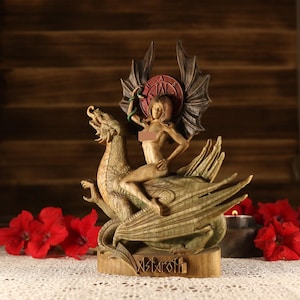 Astaroth-Dämonenstatue, Goetia-Siegel, Satan, Hexerei, Holzschnitzerei, Okkulte Dekoration, Altarkunst