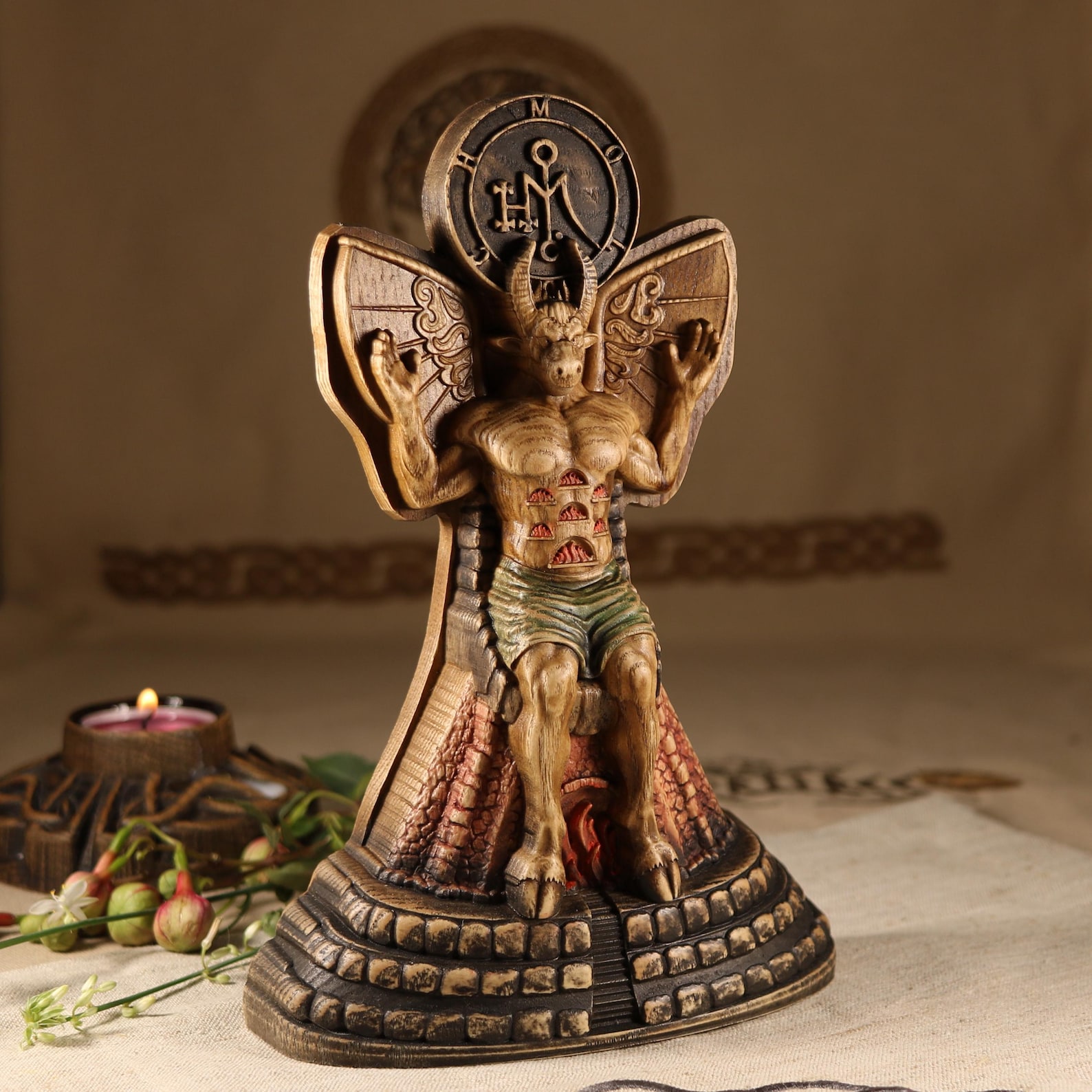 Moloch Statue, Occult Demon Altar Decor Wood Carving Sculpture Satan ...