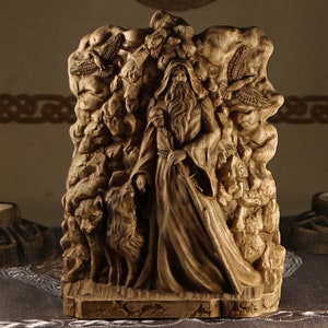 Odin statue, Odin carving, Viking wood carving, Norse gods Norse pagan Asatru Wotan Viking decor Norse mythology Wood sculpture Wood carving