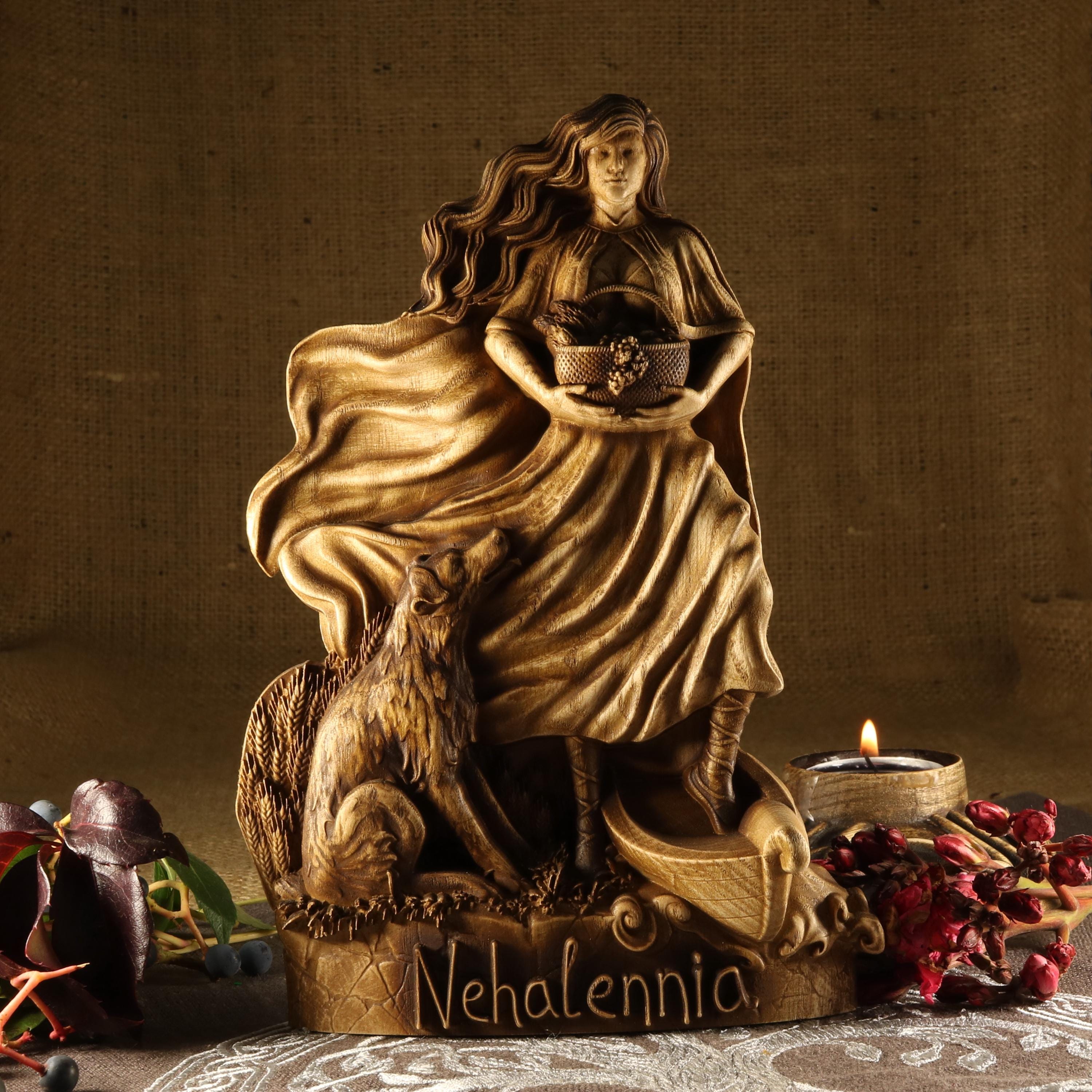 nutel（ヌウテル）オブジェ Nehalennia Statue: Celtic Sea Goddess, Handmade Wooden Pagan Art
