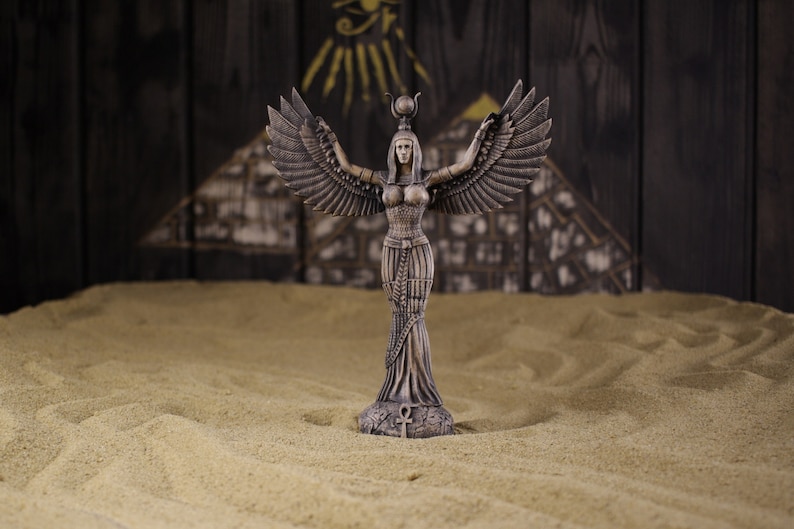 Isis Statue Wooden Egyptian Goddess Altar Decor Sculptures black brown