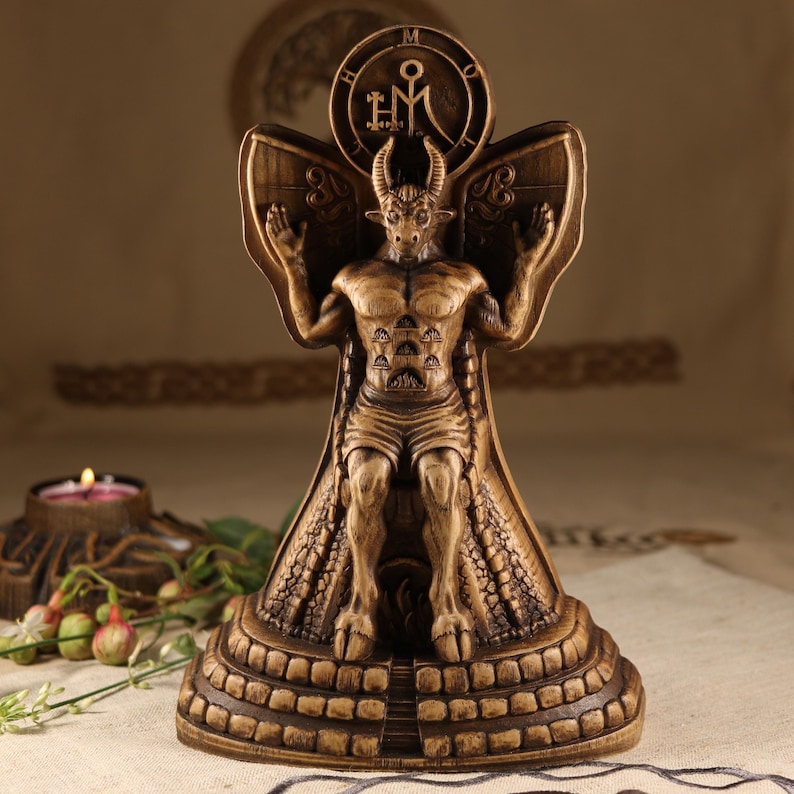 Moloch Statue, Occult Demon Altar Decor Wood Carving Sculpture Satan ...