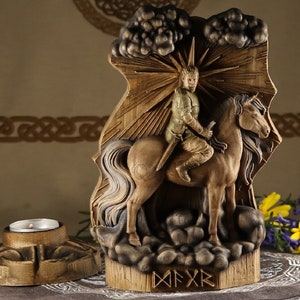 Dagr, Norse gods, Norse statue Norse pagan Wikinger Norse mythology Viking wood carving Wood carving Norse altar Asatru Odin statue Heathen