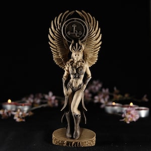 Handmade Lilith Statue: Wooden Pagan Goddess Altar Decor