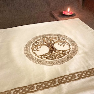 Mantel de altar de Yggdrasil: Árbol de la vida celta bordado, decoración nórdica