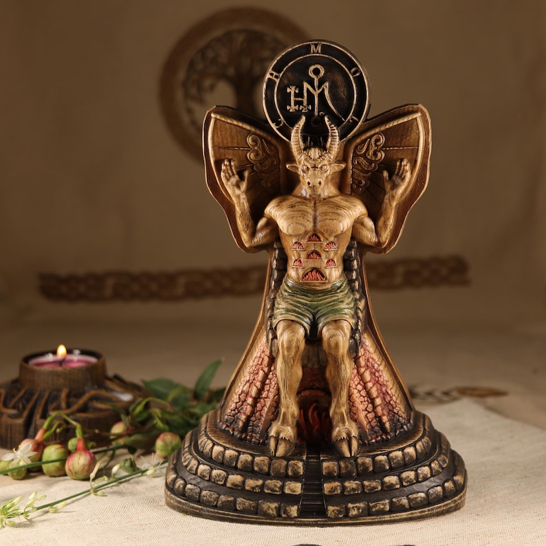 Moloch Statue, Occult Demon Altar Decor Wood Carving Sculpture Satan ...