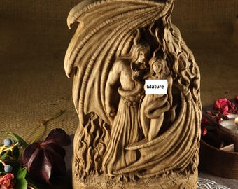 Lucifer & Lilith Wooden Statue: Dark Goddess Occult Decor