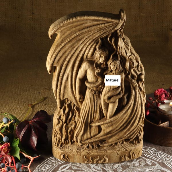 Estatua de madera de Lucifer y Lilith: Decoración ocultista de la diosa oscura