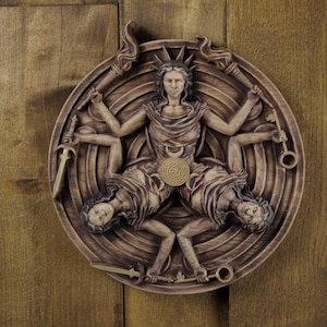 Altar de Hécate, Hécate, Triple diosa Hécate, Arte mural de madera tallada, Decoración wiccana, Decoración de mitología griega, Brujería, Diosa de la luna, Arte mural wiccano