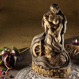 Handmade Frigg Goddess Statue: Norse Altar Viking Wood Carving