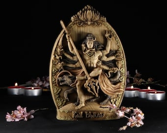 Shiva Kaal Bhairav Wood Carving Statue: Hindu Art