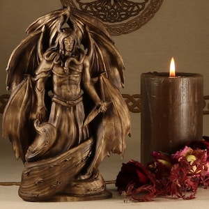 Samael Lucifer statue Lucifer morningstar Satan statue Occult art Luciferian Occult decor Church of satan Lilith Wooden statue Woodcarving