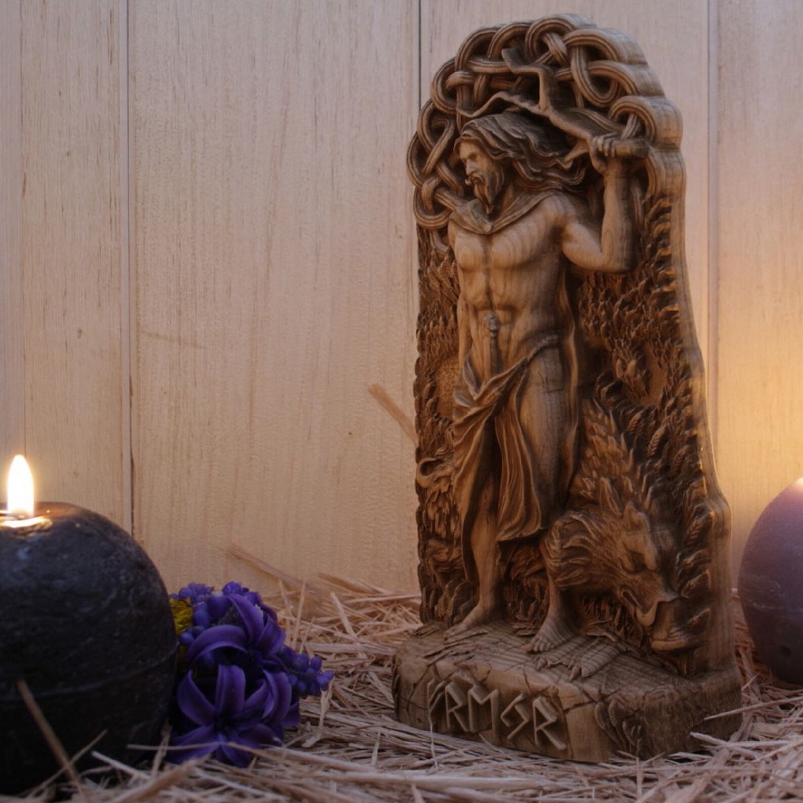 Carved wood Freyr figurine Freyr statue Norse pagan decor Etsy