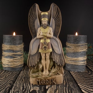 Marduk, Marduk god, Wood sculpture, Babylonian, Sumerian gods, Mesopotamia Wood carving Inanna Sumerian statue Colored statue