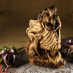 Nehalennia Statue: Celtic Sea Goddess, Handmade Wooden Pagan Art