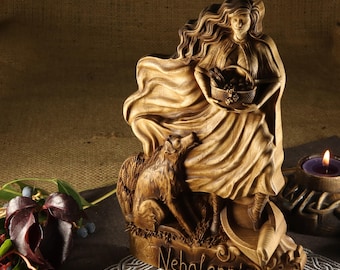 Nehalennia Statue: Celtic Sea Goddess, Wooden Pagan Art