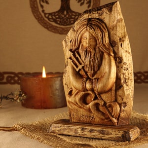 Njord statue, Norse pagan Wood carving sculpture celtic art