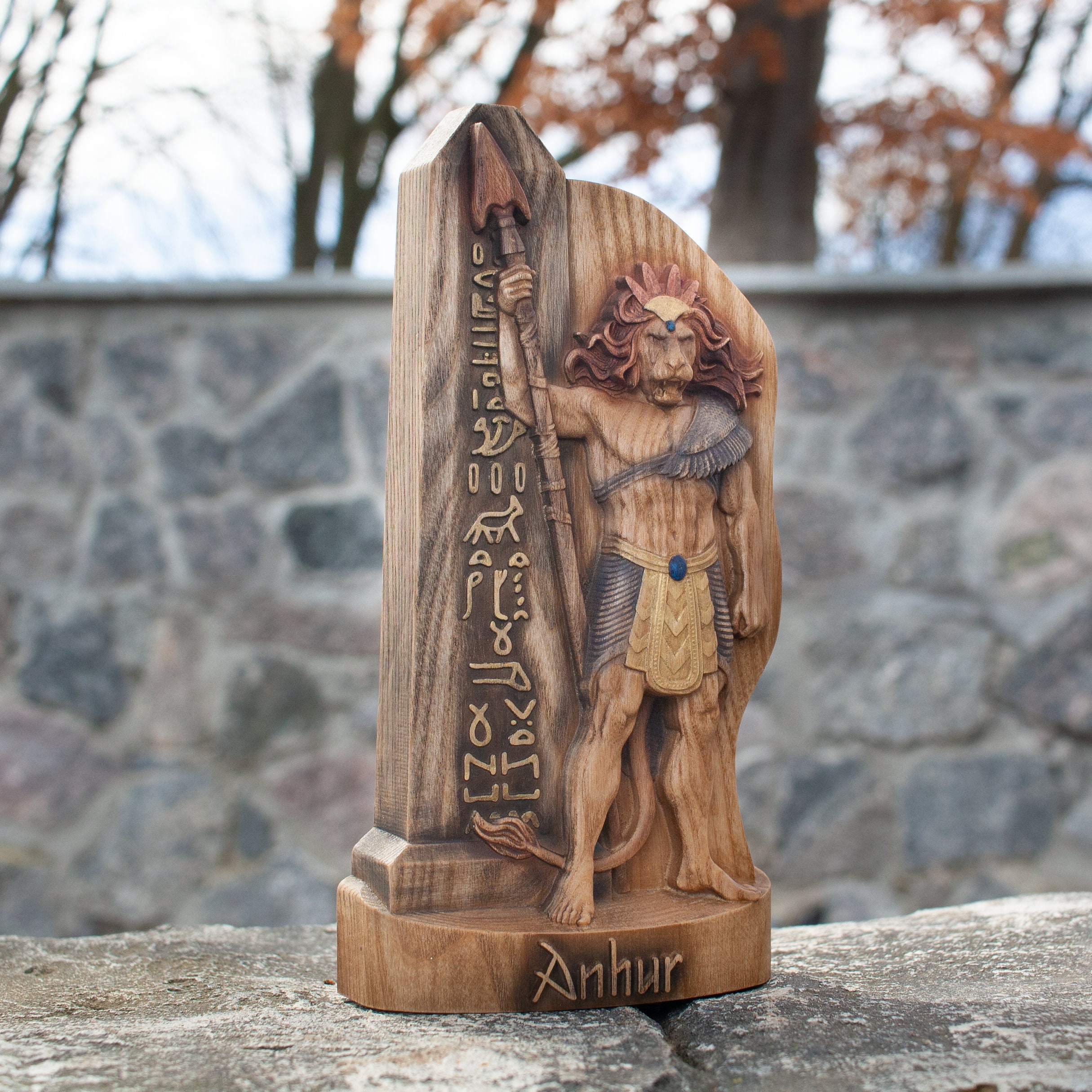 Egyptian statue  Anhur  Egyptian god Kemetic Anhur lion Egyptian decor Egyptian mythology Ancient egyptian  Egyptian goddess Goddess carving